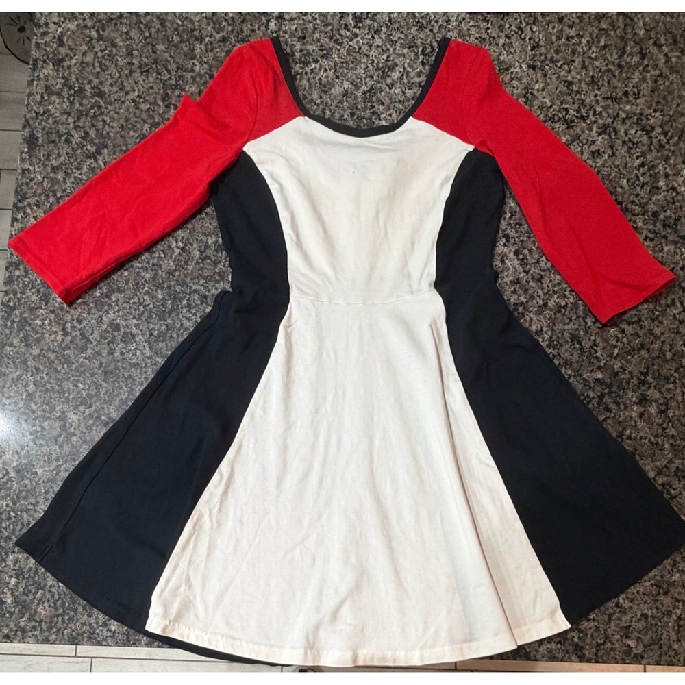 Express Colorblock Fit and Flare Dress Red‎ White Black Zip Front Skater Small